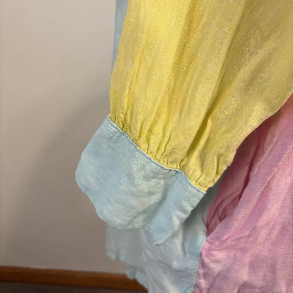 Lands' End Women's 2X Linen Pastel Multi Colorblock Long Sleeve Shirt Tunic - Picture 6 of 8